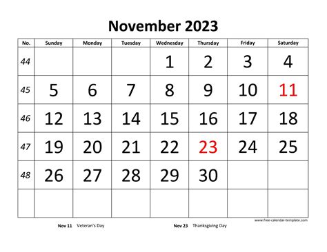 November 2023 Printable Calendar – Printable Template Calendar