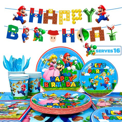 Super Mario Birthday Party Supplies-128pcs Super Mario Tableware Party ...