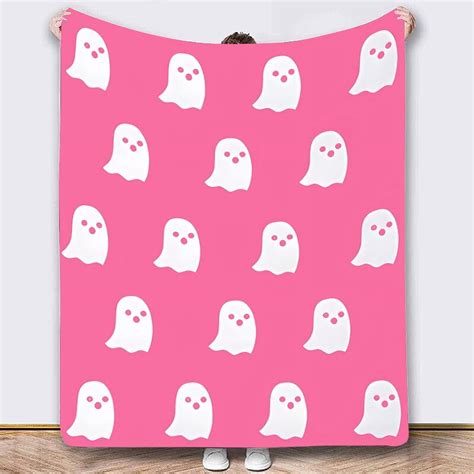 Halloween Viral Pink Ghost Blanket Flannel Soft for All Seasons Blankets Kawaii Plush Cute Throw ...