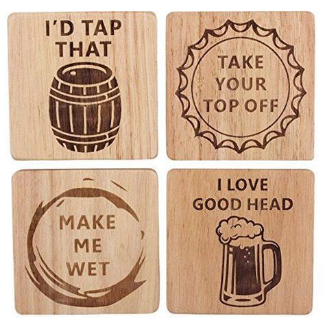 Funny Beer Coasters Set of 4 Wood Square Drink, Home Bar, Brewery Gifts ...