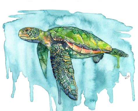 Sea Turtle Painting Watercolor Painting Sea Turtle Print | Etsy