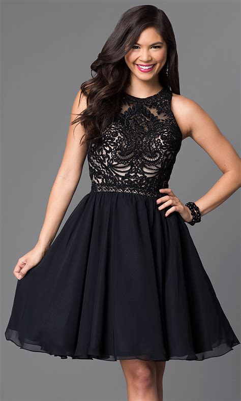 Knee-Length Lace-Bodice Homecoming Dress - PromGirl