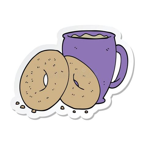 Sticker of a Cartoon Coffee and Donuts Stock Vector - Illustration of ...