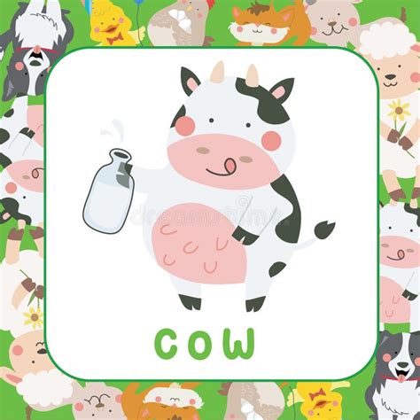 The Cow Farm Animal Flashcard for Kids. Learning the Farm Animals Name. Stock Vector ...