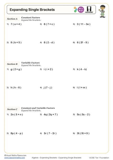 Expanding Single Brackets (B) Worksheet | Printable Maths Worksheets