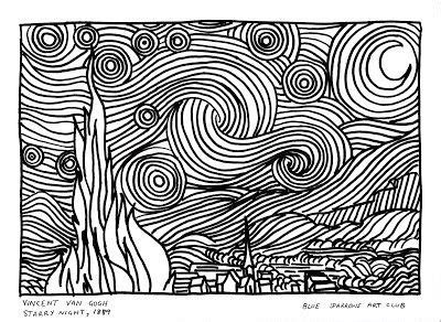 van gogh starry night coloring page | Vincent Van Gogh. Starry Night 1889 Colouring Page ...