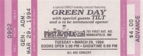 Green Day - Mar 29, 1994 Concert Ticket | Other | Pinterest | Concert ...