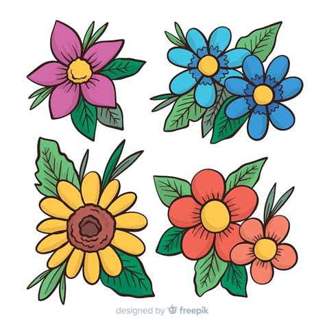 Colección flores primavera dibujo animado | Vector Gratis