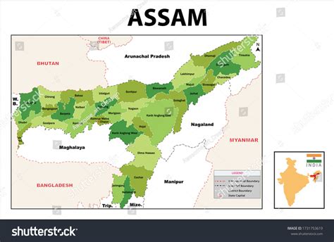 Assam Map Political Administrative Map Assam Stock Vector (Royalty Free ...