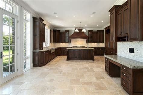 kitchen : Beige Color Open Kitchen Stone Floor Ideas With White Mosaic Shower Backsplash Also ...