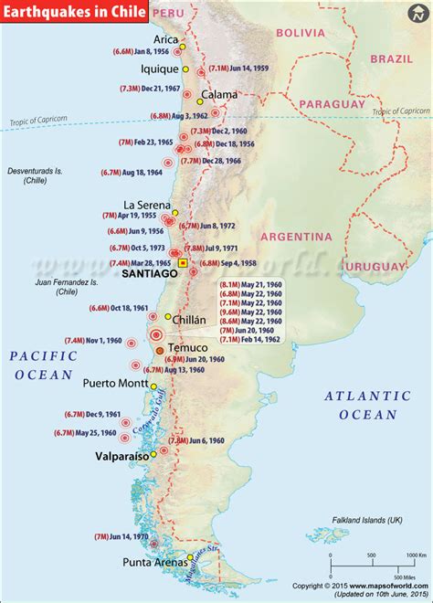 Chile Earthquake Map - Areas affected by Earthquakes in Chile