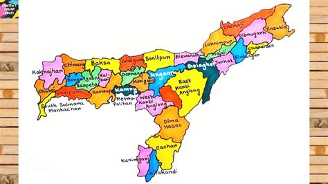 How to draw Assam map with districts | Assam map drawing step by step ...