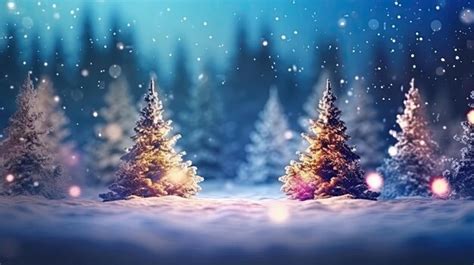 Premium Photo | Winter snowy forest with Christmas tree decorated with ...