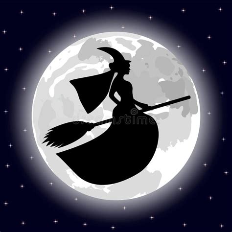 Silhouette Of A Witch On A Moon Background. Stock Vector - Illustration ...