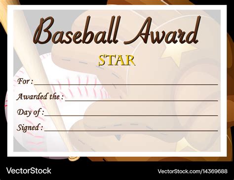 Certificate template for baseball award Royalty Free Vector