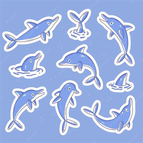 Premium Vector | Stickers with cute dolphin characters a sticker ...