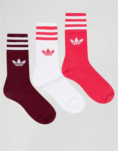 adidas Originals 3 Pack Socks In Pink With Trefoil Logo at asos.com ...