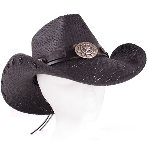 Stampede Genuine Panama Straw Sheriff Riveted Western Cowboy Hat, Black - Walmart.com