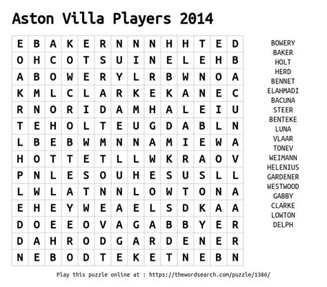 Download Word Search on Aston Villa Players 2014