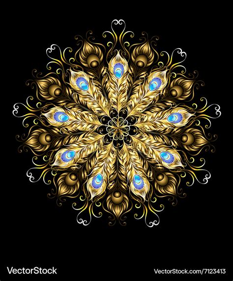 Mandala of the golden peacock feathers Royalty Free Vector