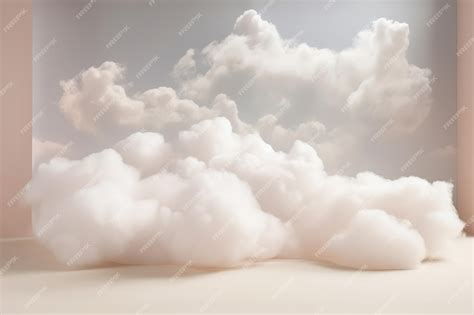 Premium AI Image | White fluffy cloud in a room with a clouds wallpaper