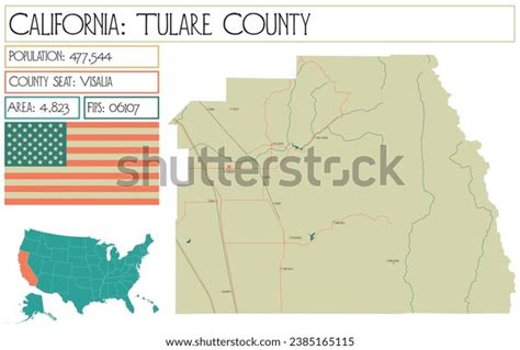 Large Detailed Map Tulare County California Stock Vector (Royalty Free ...