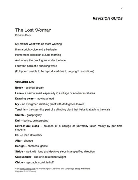 'The Lost Woman' by Patricia Beer - Complete Study Guide | Teaching ...