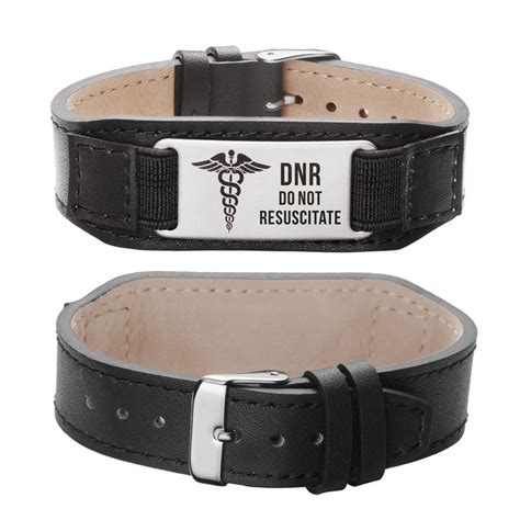 DNR medical alert bracelet Comfortable Genuine Leather Medical bracelets for men and women ...