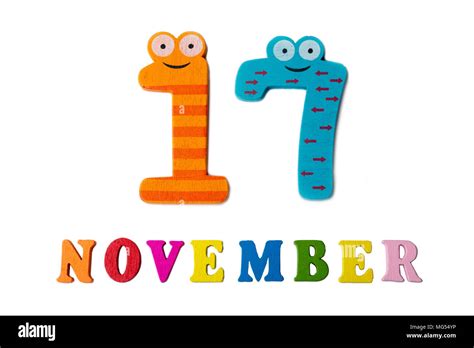 November 17 on white background, numbers and letters. Calendar Stock ...