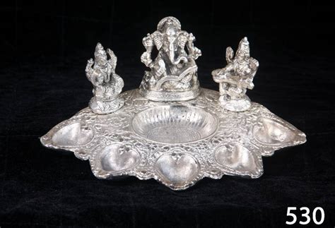 Buy Diwali Silver Gifts - Ganesh Laxmi Saraswati silver plated pooja thali. Muhenera presents ...