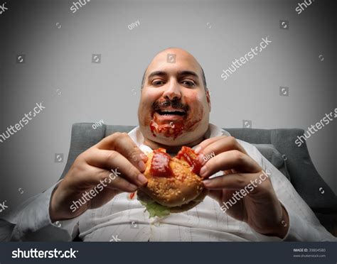 Portrait Fat Man Eating Hamburger Stock Photo 39804580 - Shutterstock