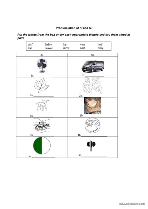 Pronunciation of /f/ and /v/ pronunc…: English ESL worksheets pdf & doc