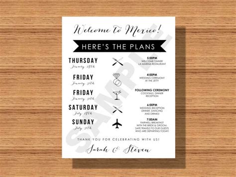 Wedding Welcome Itinerary Template