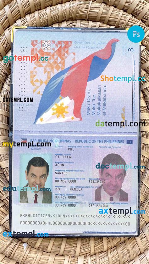 Philippines passport editable PSDs, scan and photo-realistic snapshot, 2 in 1