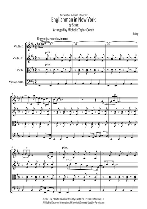 Englishman In New York Sheet Music | Sting | String Quartet