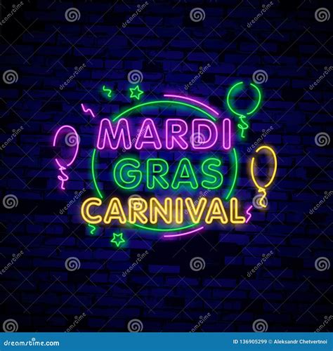 Carnival Party is Set of Posters in Neon Style. Neon Signs, Design Template, Brochure, Glowing ...