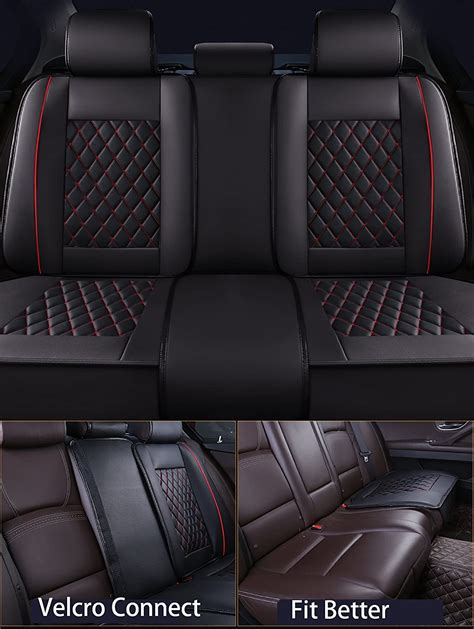 INCH EMPIRE Easy to Clean PU Leather Car Seat Cushions 5 Seats Full Set Anti-Slip Suede Backing ...