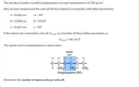 Solved The density of totally crystalline polypropylene at | Chegg.com