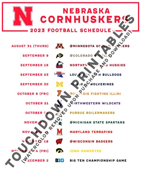 Nebraska Football 2023 Printable Schedule Football Schedule Printable ...