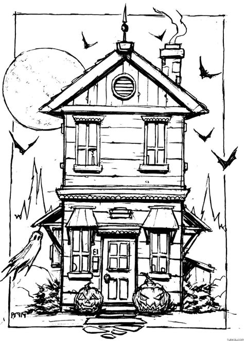 Scary Haunted House Coloring Page » Turkau