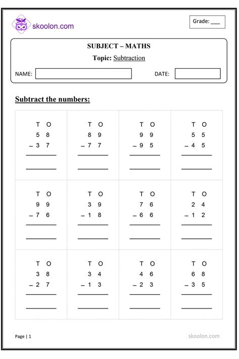 Subtraction (2 digit numbers) - skoolon.com