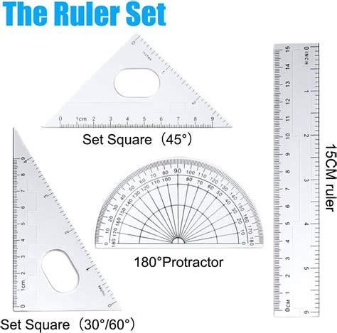 WSHUKJXF Maths Set – Compass and Protractor Set Geometry Compass School Supplies Set – Drawing ...