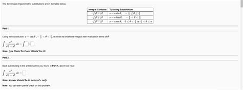 Solved The three basic trigonometric substitutions are in | Chegg.com