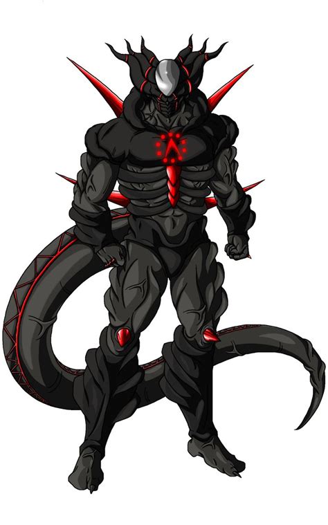 a black and red monster with horns on it's head