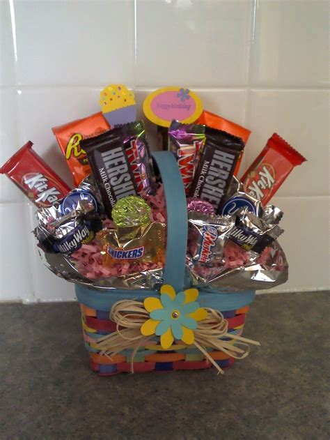 Birthday candy basket | Diy chocolate gift, Candy gift baskets ...