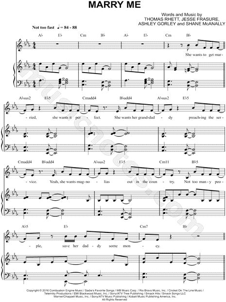 Thomas Rhett "Marry Me" Sheet Music in Eb Major (transposable ...