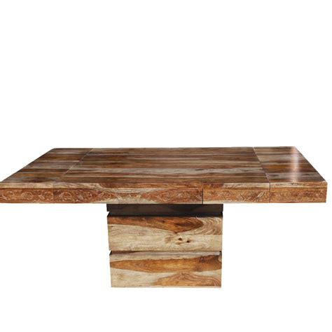 Modern Square Pedestal Solid Wood Dining Table w Extensions