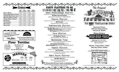 Menu at The Original Carolina's Mexican Food restaurant, Phoenix, E Mohave St