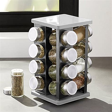 Stainless Steel 16 Jar Revolving Spice Rack Stand Carousel Rotating ...