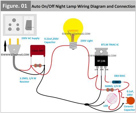 Auto On Off Night Lamp (230V) Wiring Diagram and Connection